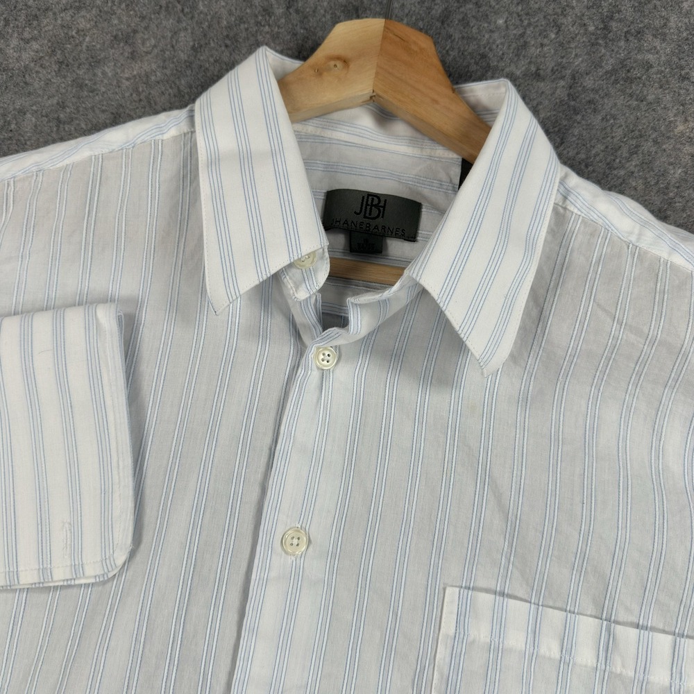 Jhane Barnes Shirt Mens 16 34/35 White Blue Stripe Long Sleeve Dress Cotton